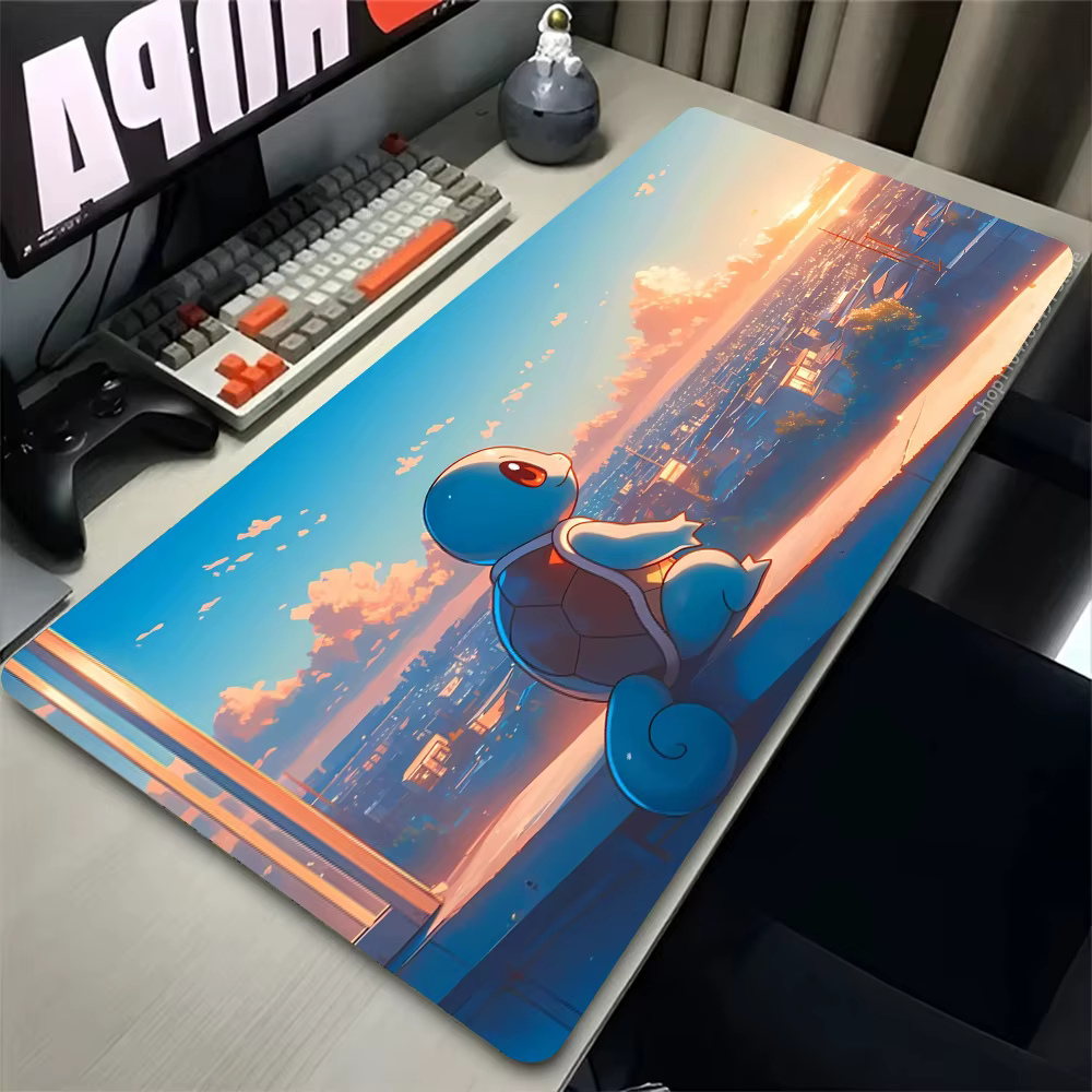 Tapis de souris Gamer PC, grand tapis de bureau XXL 900x400, accessoires de jeu pour clavier, tapis de souris Anime P-Pokemons Squirtle