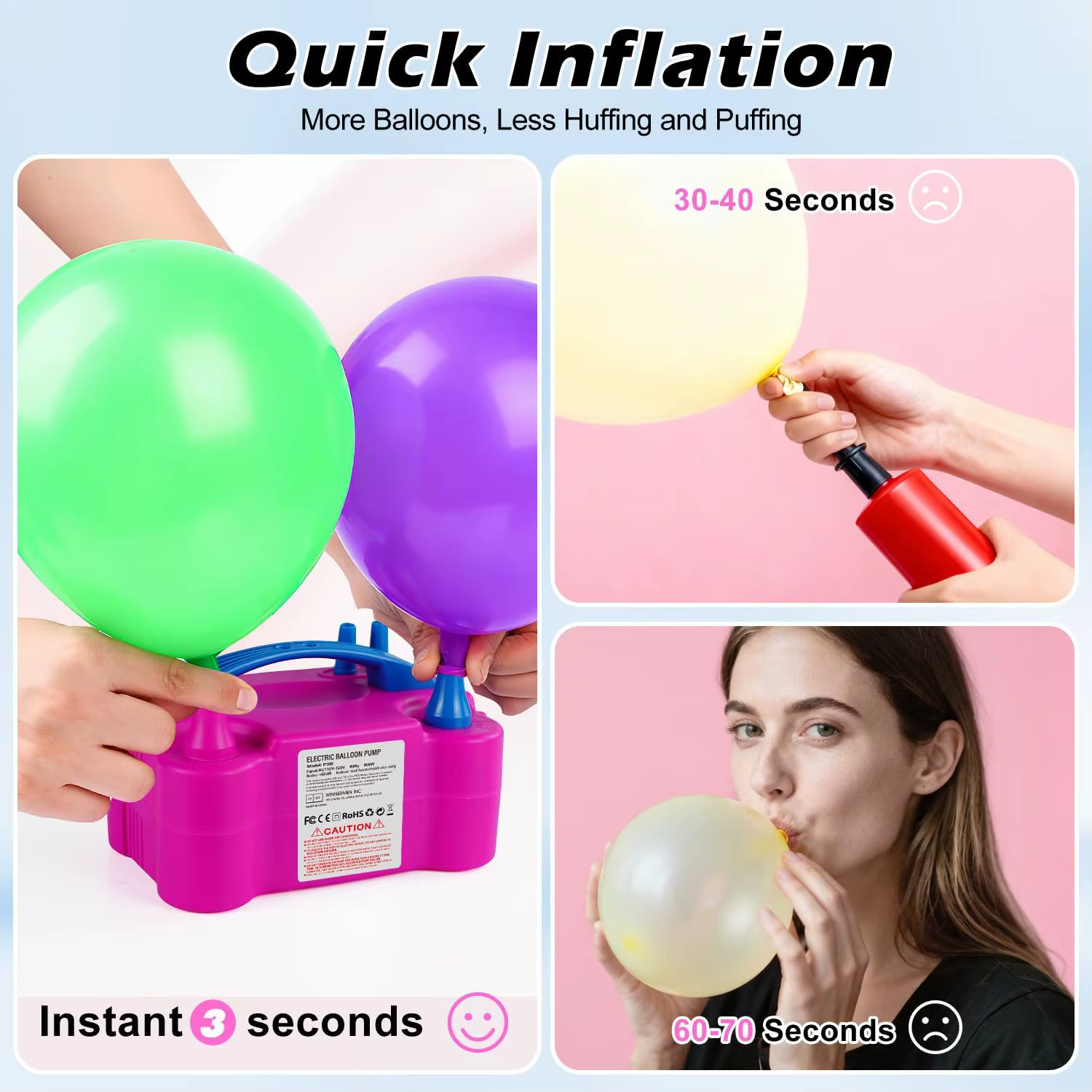 Pompe à ballons électrique portable 600W, machine à gonfler les ballons à double buse pour les décorations de fête, de mariage, de Noël, d'anniversaire, rose