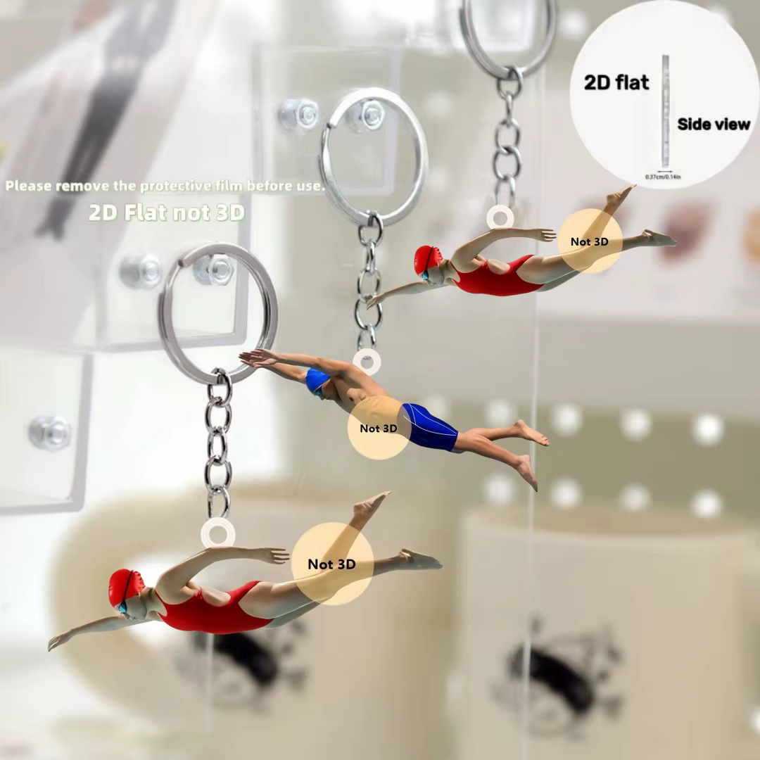 Porte-clés pendentif nageur, passionné de Sport de natation, ornement plat en acrylique 2D, breloques, décoration suspendue pour sac, cadeau de fête