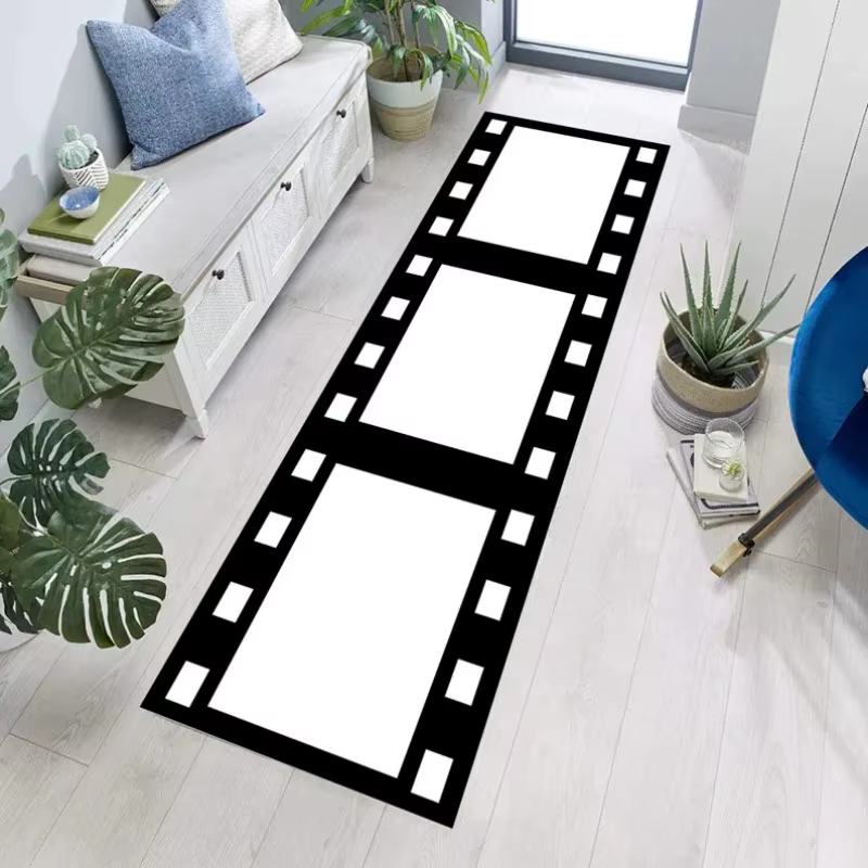 Tapis de couloir à rayures noires et blanches, tapis de chambre à coucher, couverture de lit, tapis de salle de bain, tapis de salon, tapis de cuisine, tapis lavable