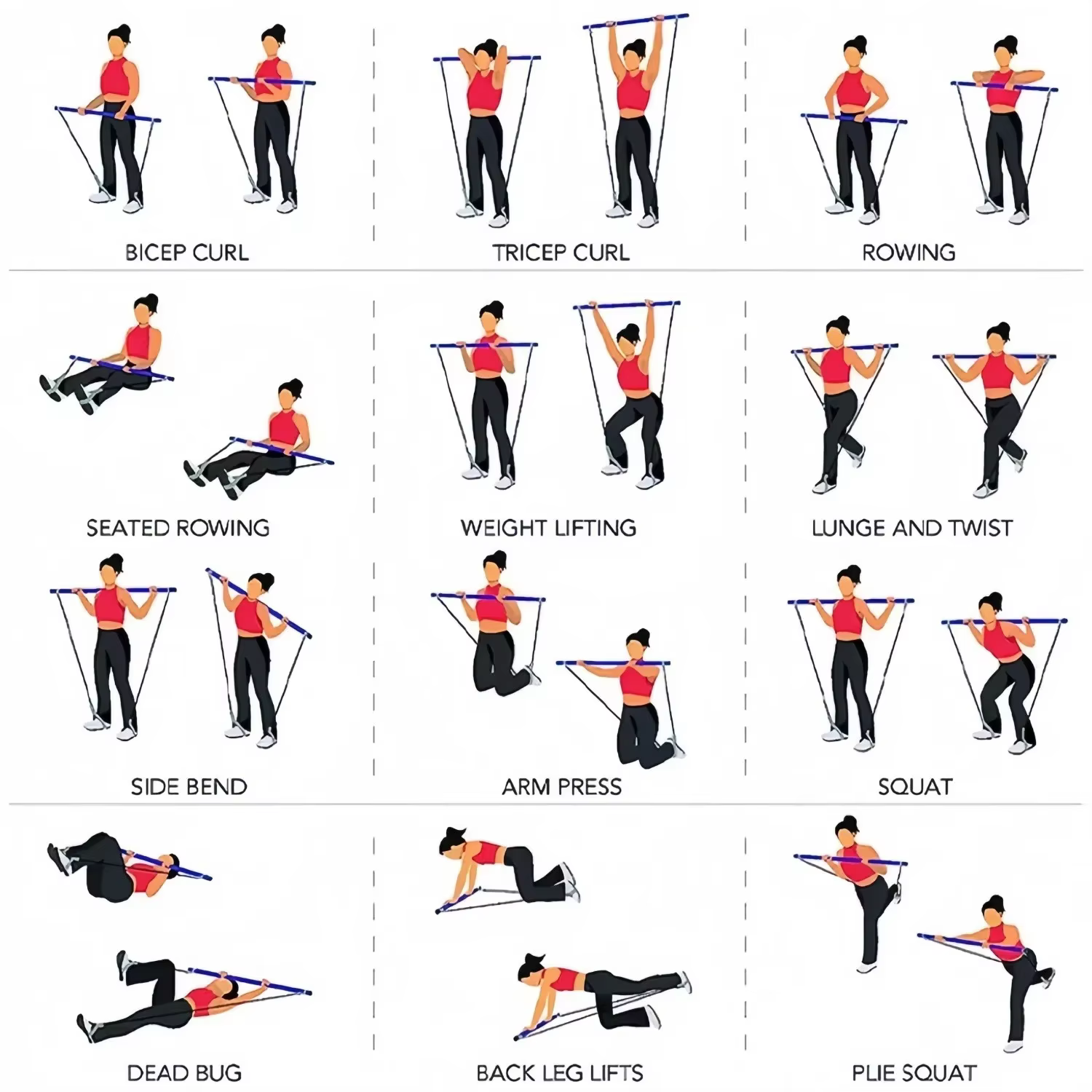 11 pièces Kit d'exercice corporel de barre de Yoga Pilates Portable Kit