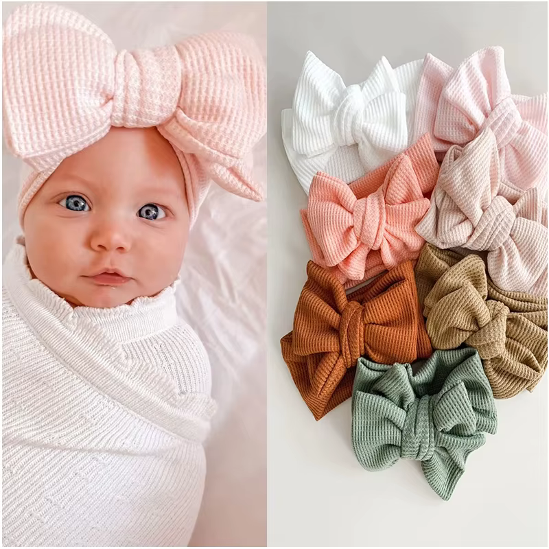 Accessoires pour cheveux de bébé fille, bandeau pour nouveau-né, couvre-chef en tricot, grand nœud, Double couche, bandeau pour enfants, coiffure Turban