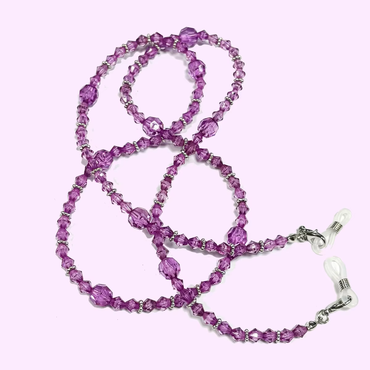 Chaîne de lunettes élégante violette pour femmes, multifonctionnelle, avec accessoires, cordon antidérapant