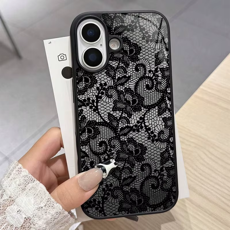 Coque en silicone à motif dentelle exquis pour iPhone 17 16 15 14 13 12 11 Pro Max, étui souple pour iPhone Air 16E 16 Plus XS X XR