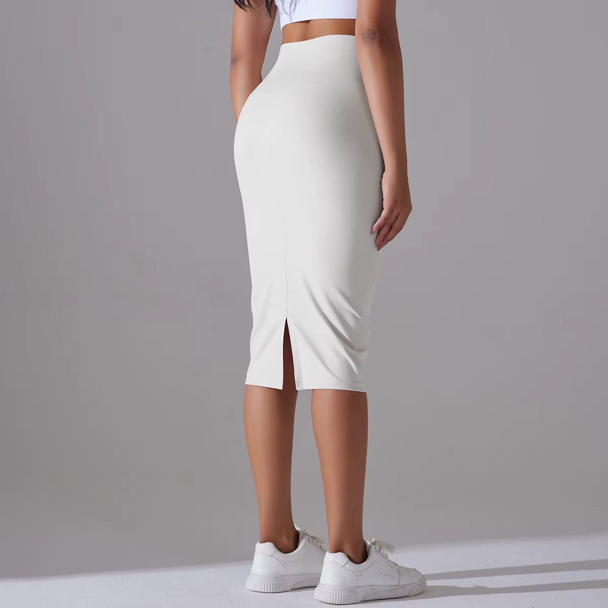 Jupe crayon en tissu pour femmes, Sexy, sensation nue, slim, hanches, moulante, taille haute, élastique, extensible, fendue