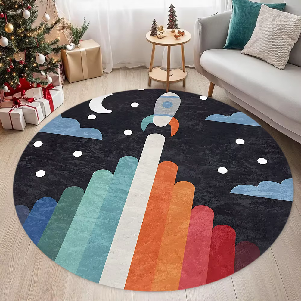 Tapis rond sur le thème de l'espace, décoration de la maison, chambre d'enfants, astronaute, fusée, planète, tapis de sol antidérapant, tapis de jeu pour chambre à coucher pour enfants
