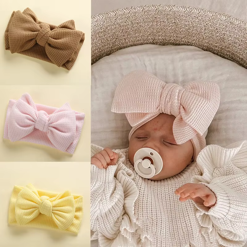 Accessoires pour cheveux de bébé fille, bandeau pour nouveau-né, couvre-chef en tricot, grand nœud, Double couche, bandeau pour enfants, coiffure Turban