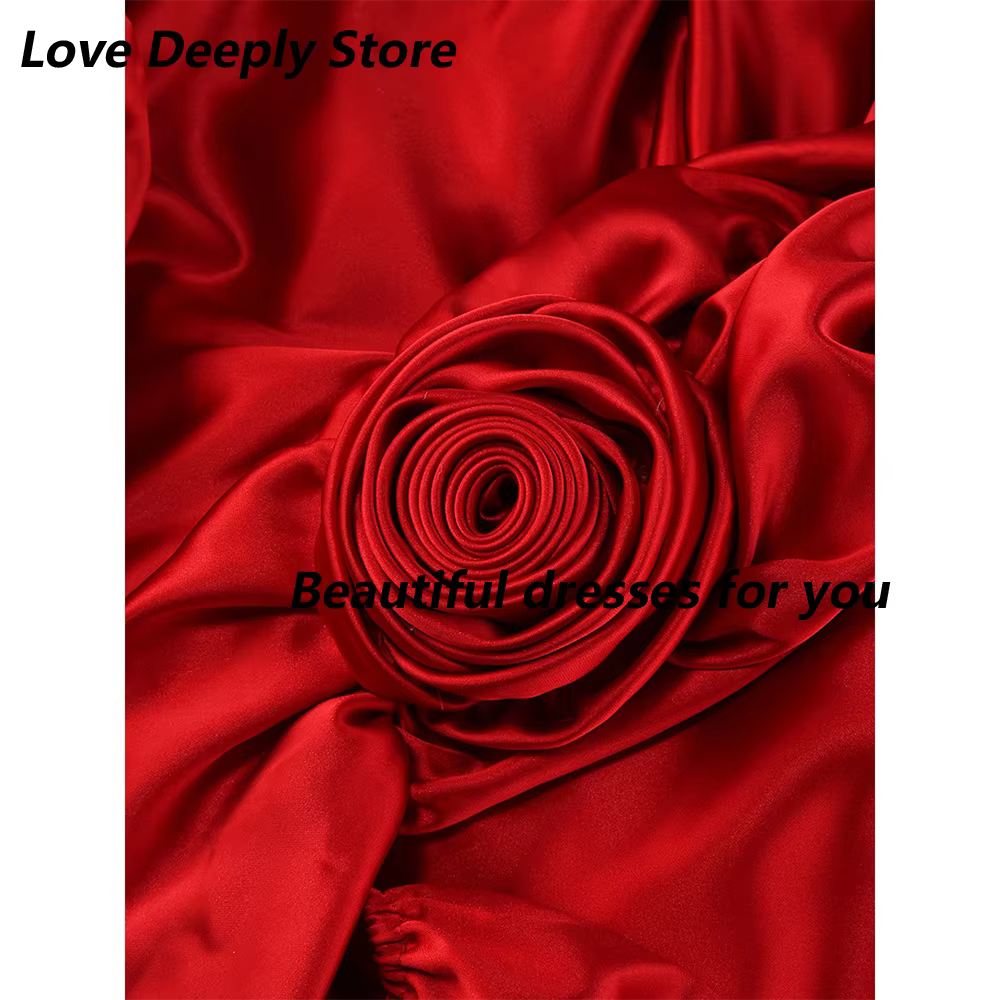 Robes de soirée rouges pour femmes, sexy, sans bretelles, longues, style sirène, dos nu, avec fleurs faites à la main, pour bal de promo et mariage, collection 2026