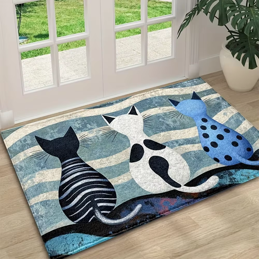 VIKAMA dessin animé rayé chaton tapis antidérapant doux paillasson cuisine tapis chevet tapis de sol pour salon chambre décor à la maison