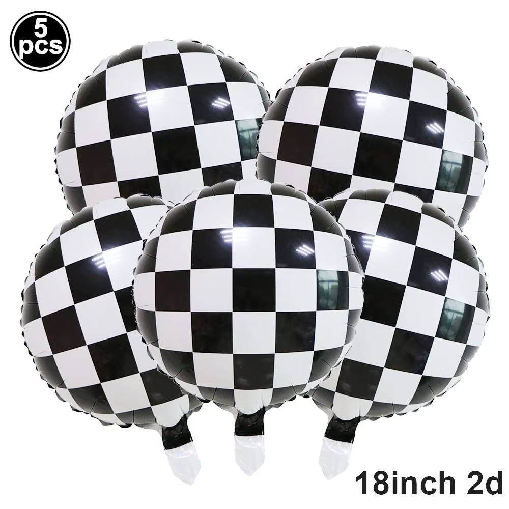 Ballons à carreaux en aluminium rouge, jaune, noir et blanc, 5 pièces, pour décorations de fête d'anniversaire sur le thème de la course