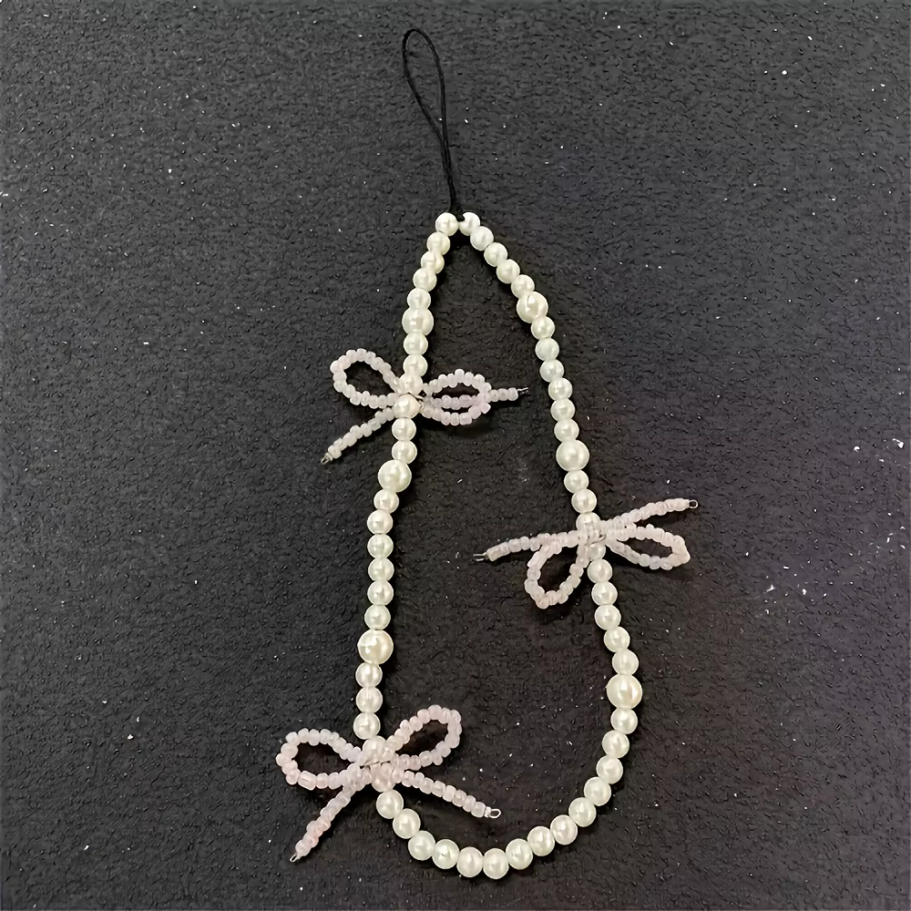 Accessoire de breloque en perles avec nœud papillon rose, 1 pièce, pour étui de téléphone, lanière, Bracelet, matière plastique, décor de bijoux à la mode