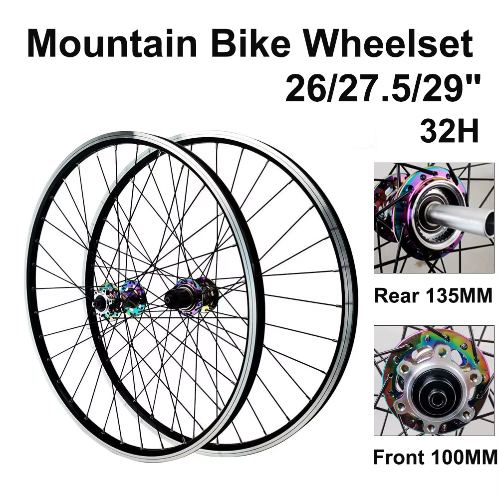 Jeu de roues de VTT 26/27,5/29 pouces, jantes en alliage d'aluminium à double paroi avec rayons à embouts, roues avant et arrière avec freins V-Brake