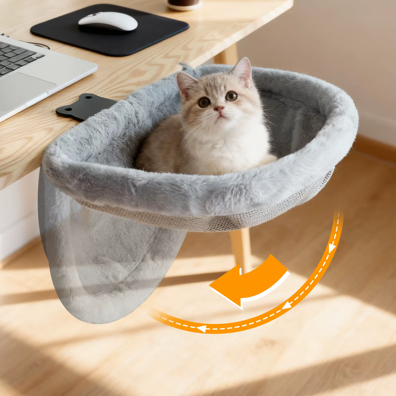 Lit de bureau pour chat, pliable en un clic, Design coulant, peu encombrant, Semi-circulaire, hamac, perche pour la maison, le bureau et les chats d'intérieur