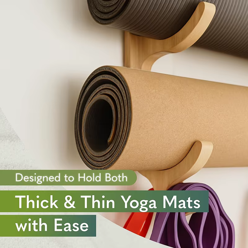 Support de tapis de Yoga multifonctionnel en bois avec 4 crochets