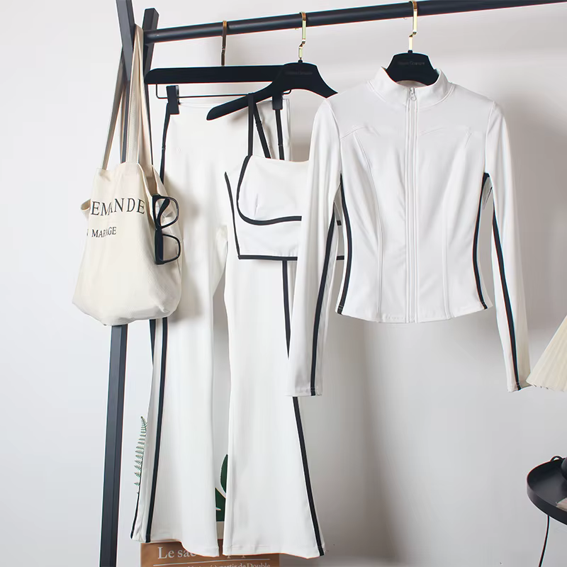 Ensemble de costumes de yoga 3 pièces pour femmes : Manteau de printemps