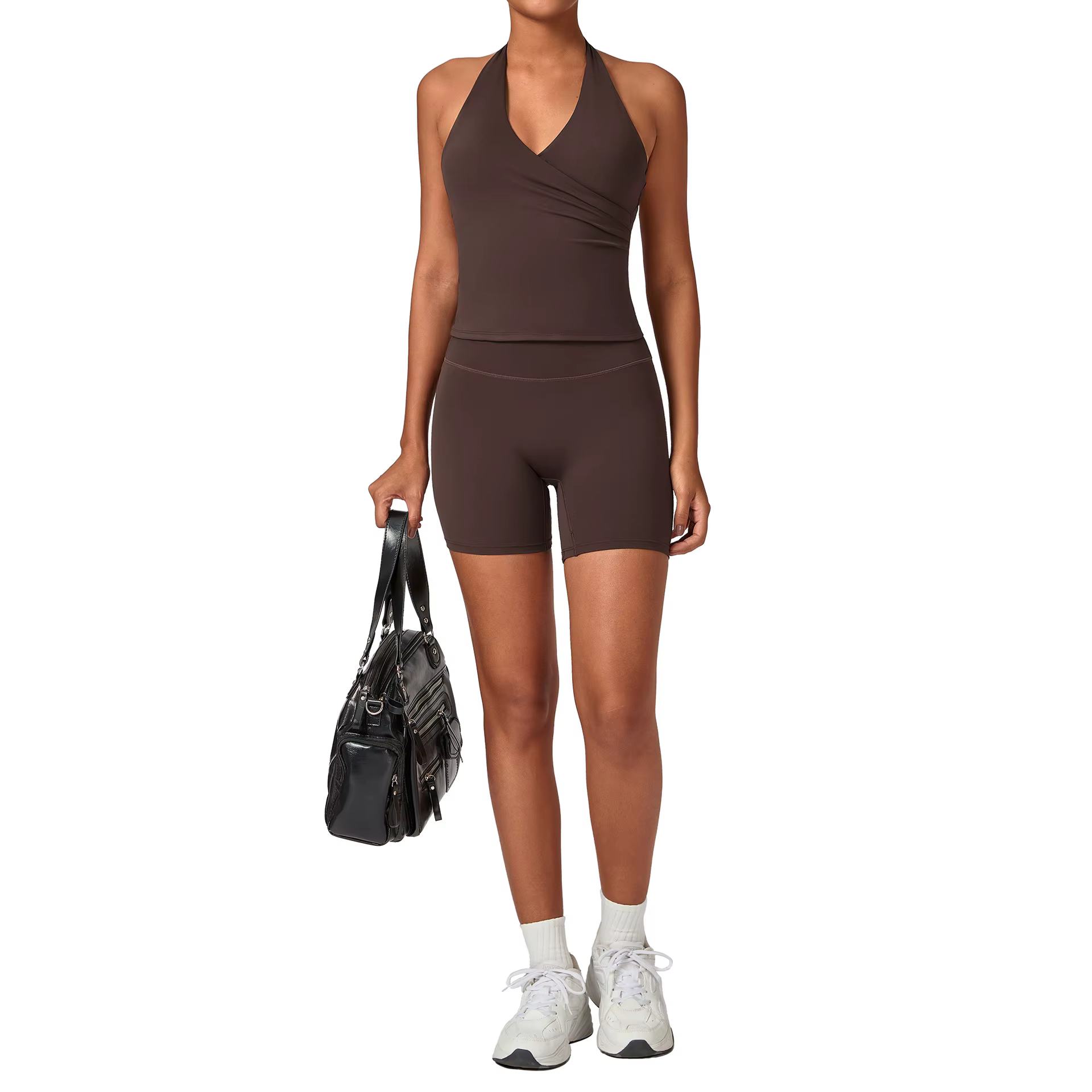 SOISOU Nylon doux femme vêtements 2 pièces ensemble de Yoga licou cou soutien-gorge Sport Shorts femmes survêtement