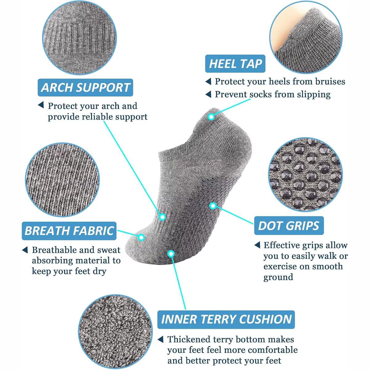 Chaussettes de Yoga Antidérapantes pour Femme, 3 Paires