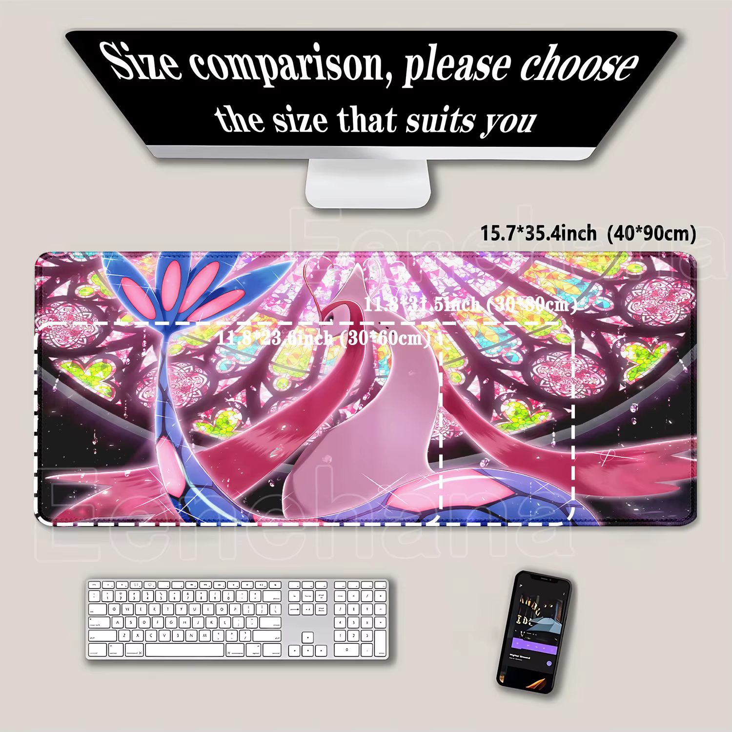 Tapis de souris Milotic pokemon Anime Kawaii, accessoires de bureau pour clavier de PC, tapis de jeu mignon, impression HD, surjeté, tapis de bureau esports