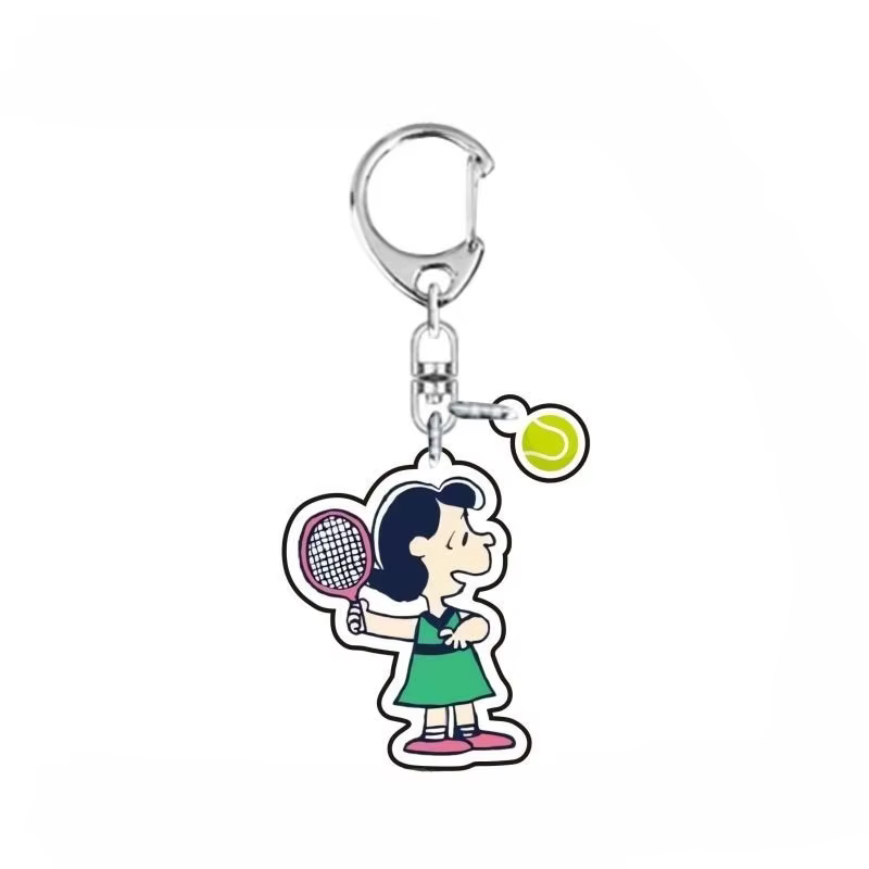 Porte-clés pendentif Snoopy chiot mignon de dessin animé jouant au tennis, en acrylique, pour clés de voiture et sacs, accessoire de personnalité tendance, vente en gros