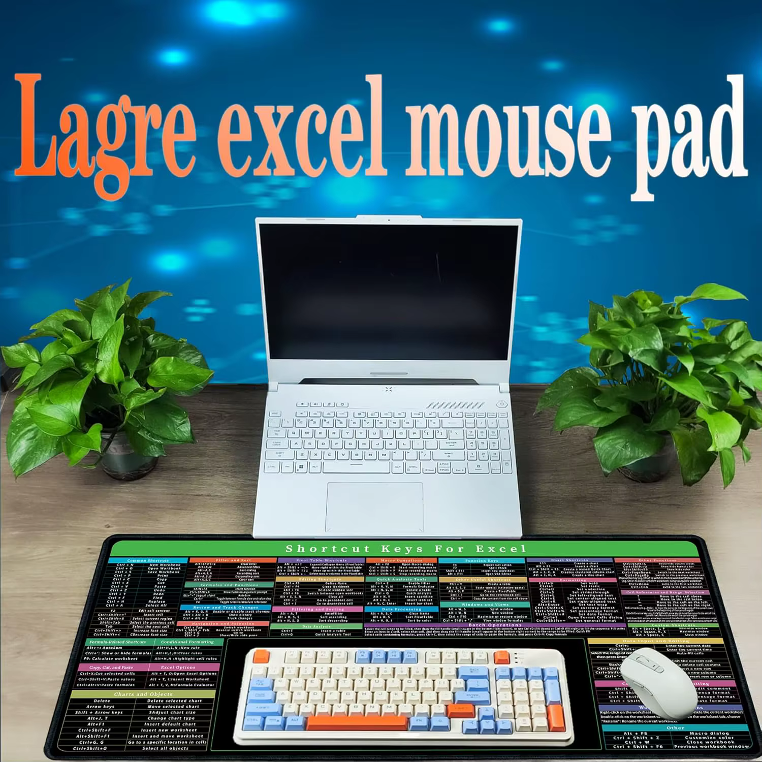 Tapis de souris Excel, accessoires de bureau pour ordinateur, plus de 150 touches de raccourci, tapis de bureau antidérapant et imperméable, grand tapis de souris avec raccourcis Excel