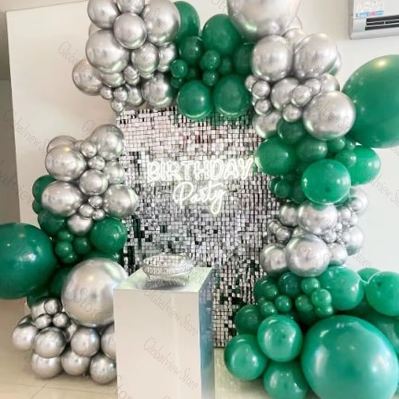 Metaillc – guirlande de ballons vert argenté, Kit de ballons argentés pour fête d'anniversaire pour adultes, décoration de 30e et 40e anniversaire