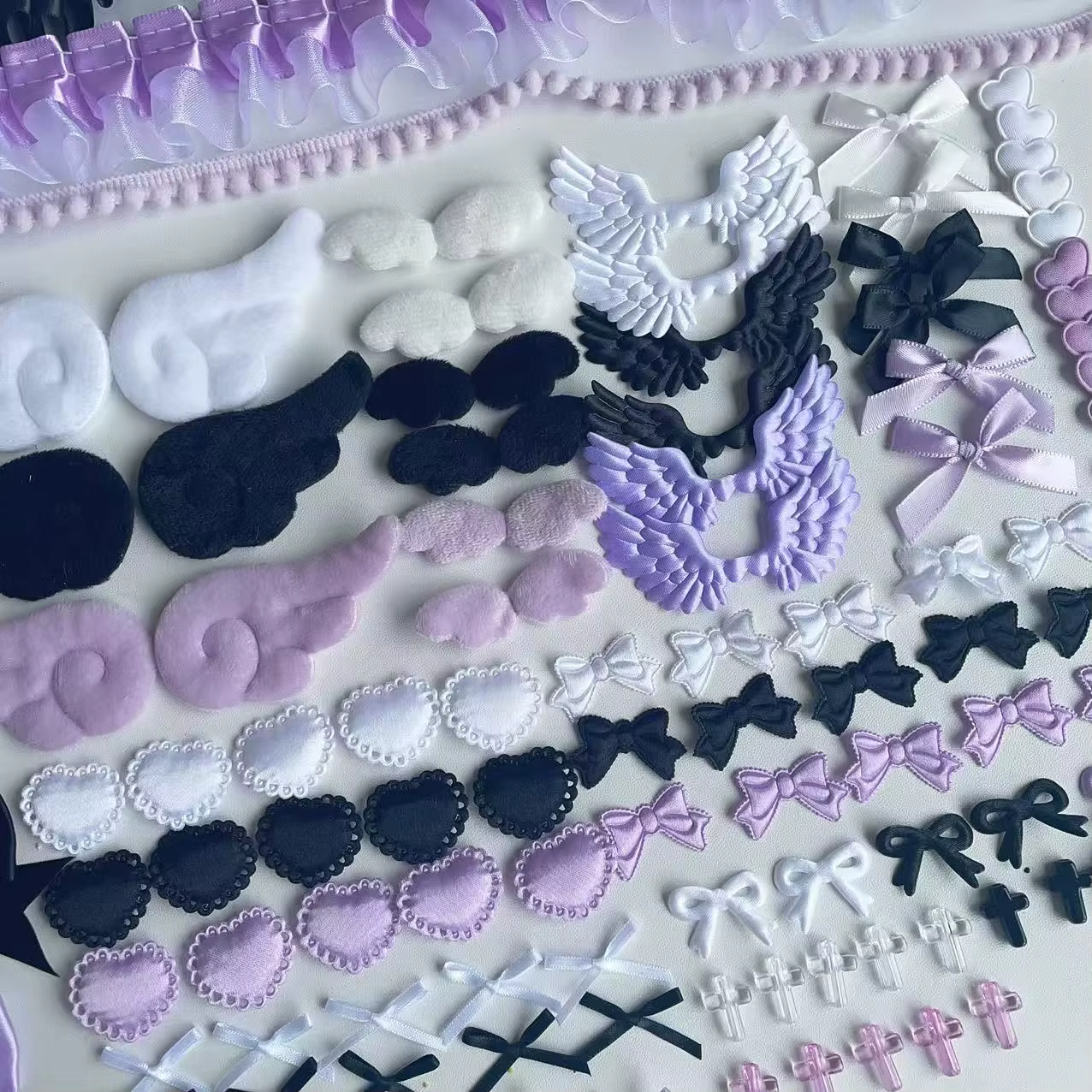 Ensemble d'accessoires de la série de couleurs noires 118, ensemble de matériel en dentelle rose, accessoires de bricolage faits à la main, paquet de matériaux anti-douleur