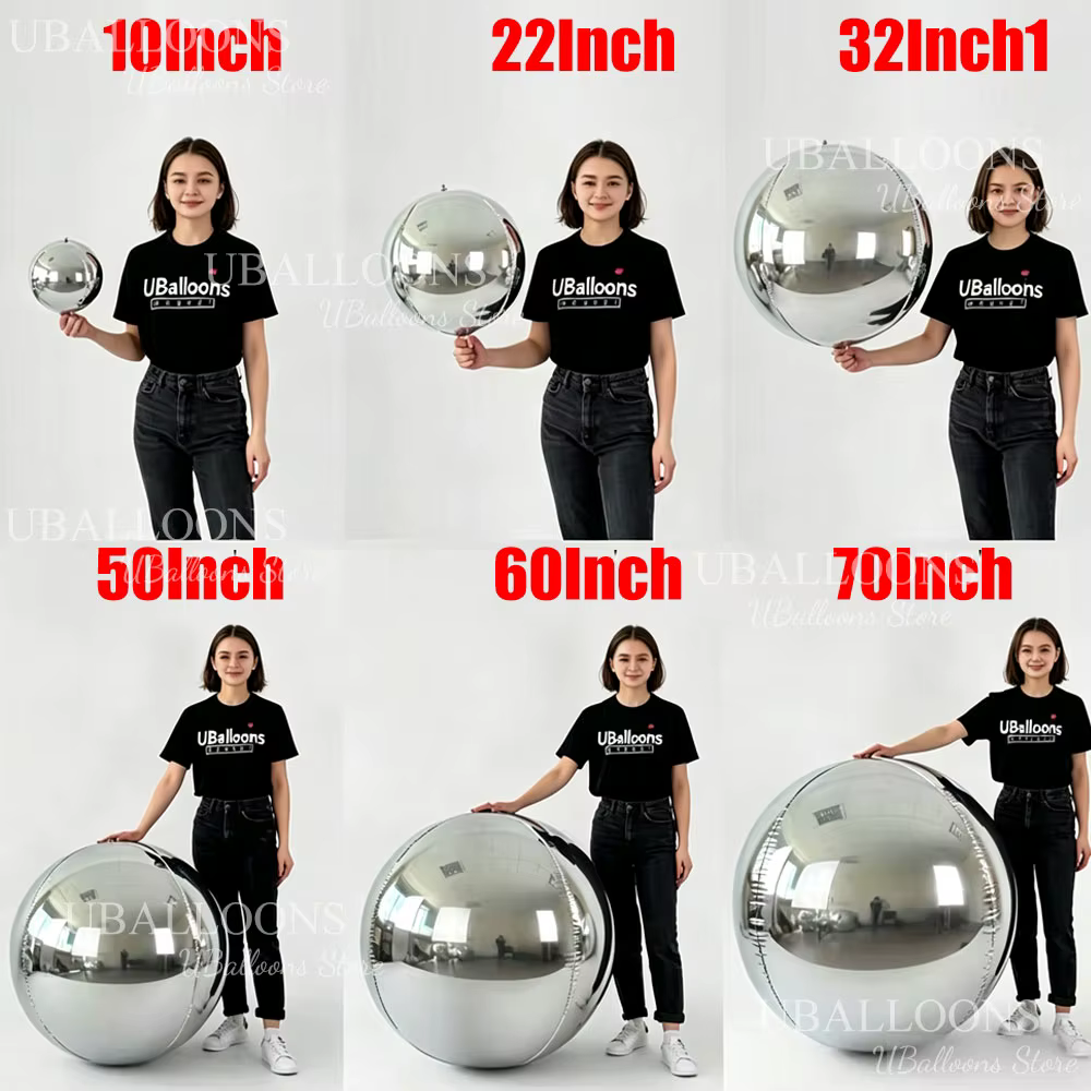10 pièces argent 4D ballons ronds 10 18 22 32 pouces grands ballons en feuille d'argent métallique pour anniversaire mariage décorations de fête en argent