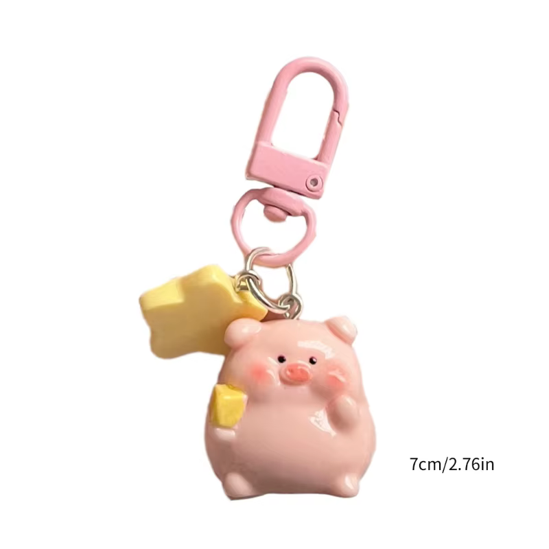 Porte-clés cochon rose, ornement en résine, joli pendentif cochon dessin animé, décoration en résine pour accessoire 28TF