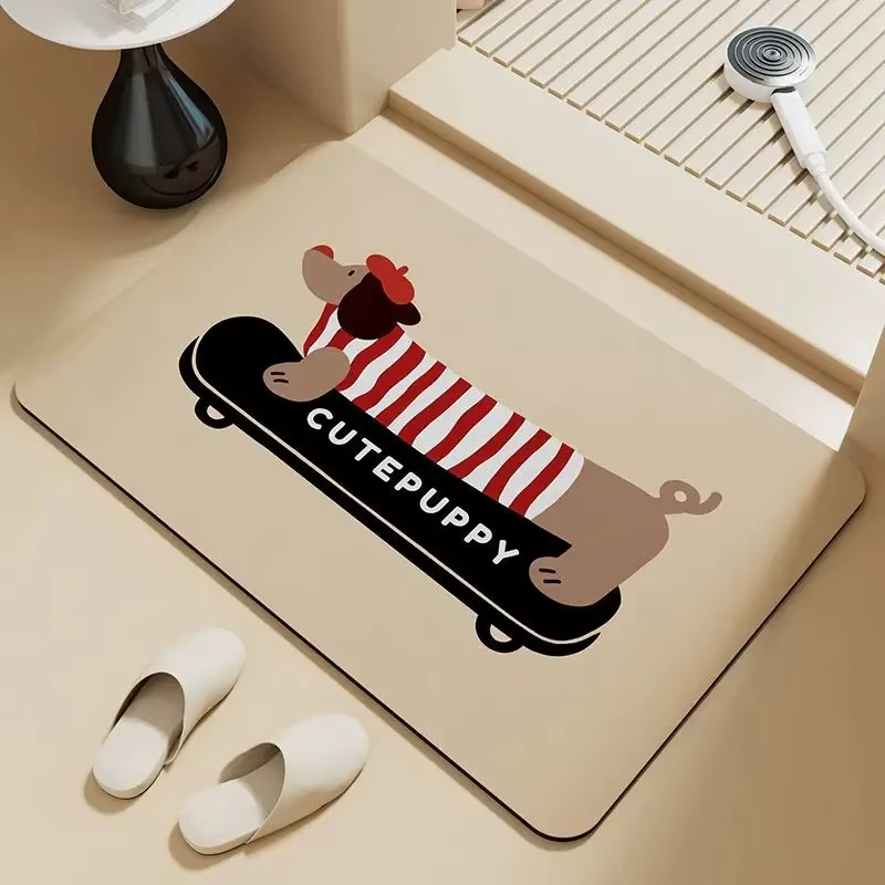 Tapis de porte patineur teckel, petit tapis, Design de chien de dessin animé avec élément de Skateboard, antidérapant, pour la décoration de la maison