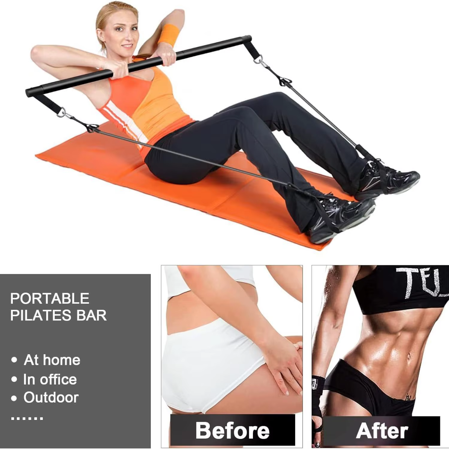 Kit de barre de Pilates avec bandes de résistance réglables
