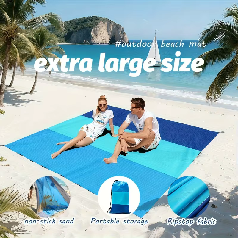 Tapis de plage extra-large léger et anti-sable pour 4 à 7 personnes, idéal pour les sorties à la plage, le camping et la randonnée