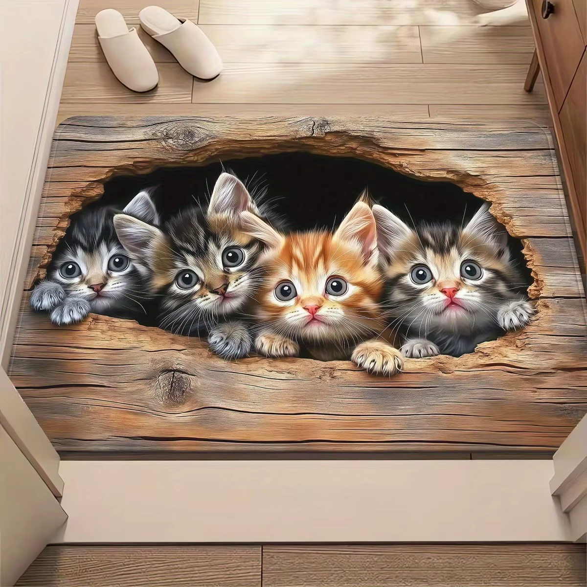Tapis de sol motif chatons mignons - Tapis décoratif à empreintes de pattes d'animaux de dessin animé - Tapis d'intérieur pour chambre, salon, entrée