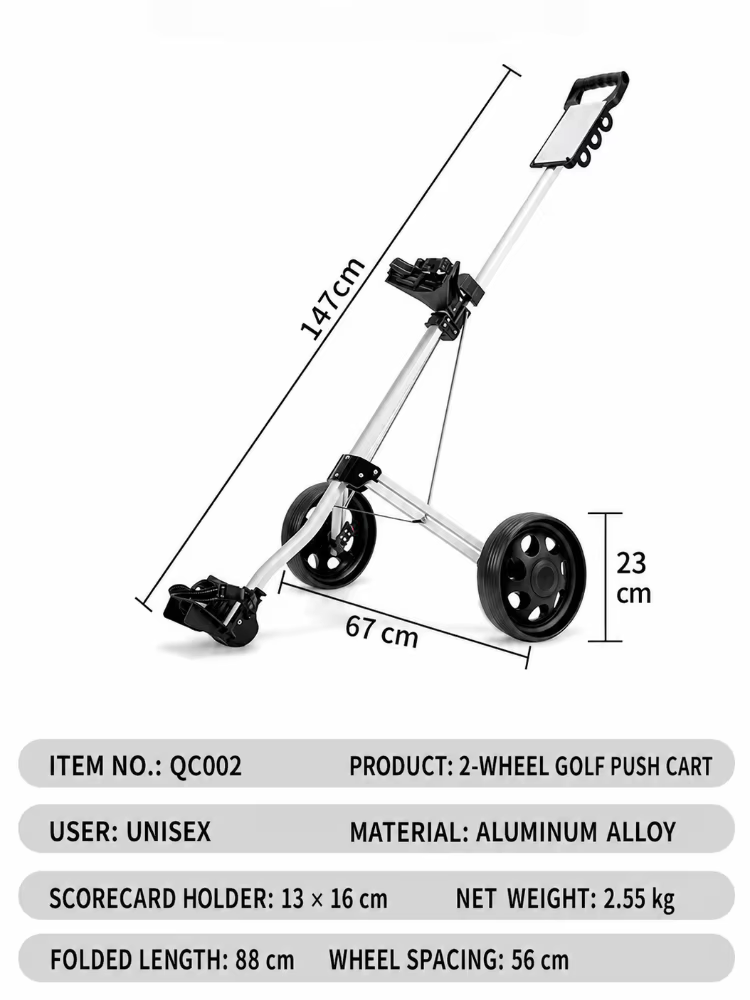 Chariot de golf à 2 roues PGM, pliable, léger, en aluminium, chariot de golf compact, porte-sac de golf avec porte-carte de score