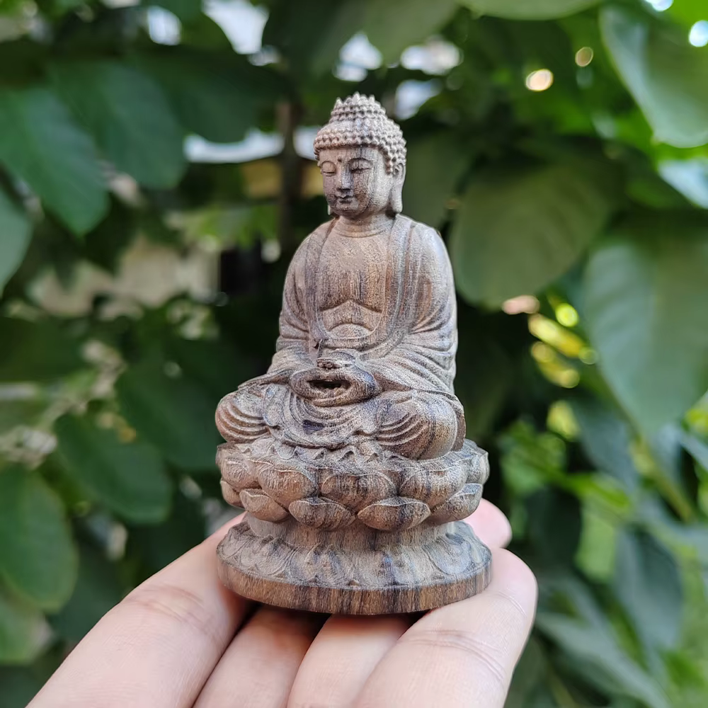 Statue de Bouddha en bois sculptée à la main de 3