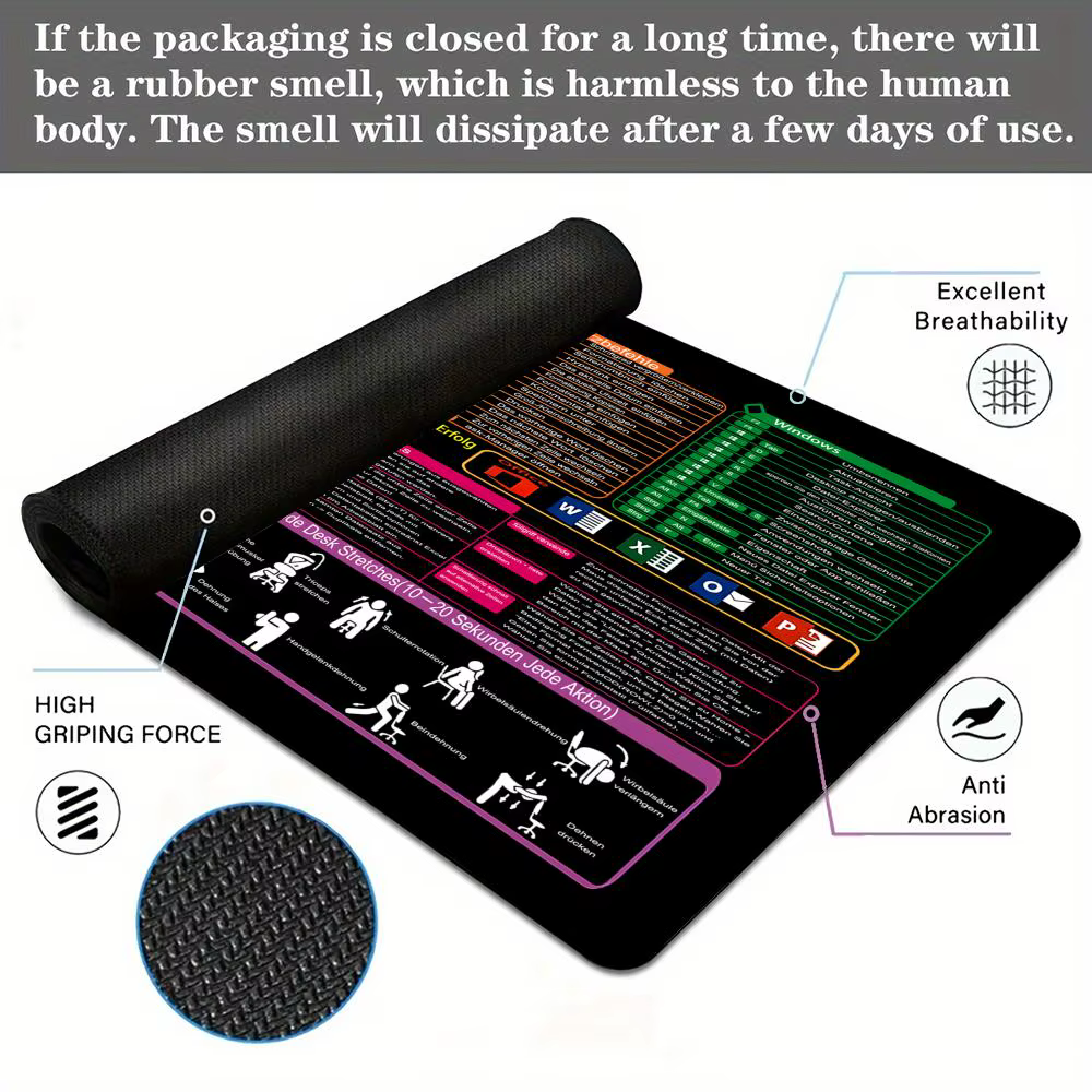 Touches de raccourci de bureau allemand grand tapis de souris tapis de bureau antidérapant Durable bord cousu Excel tapis de table de raccourci tapis de souris de bureau