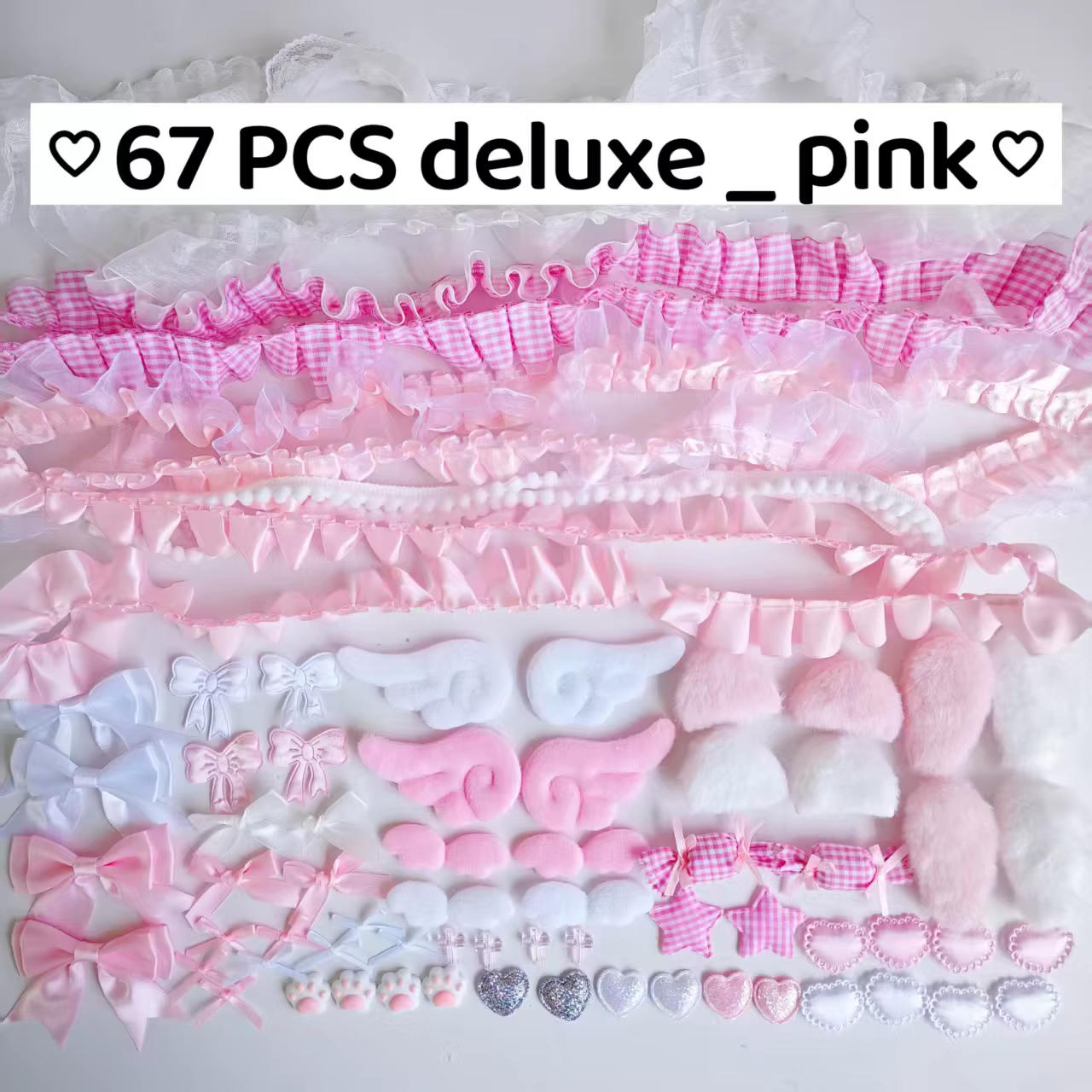 67 pièces d'ensemble d'accessoires colorés, ensemble de matériel en dentelle rose, accessoires de bricolage manuels pour ventilateur, emballage douloureux, beau