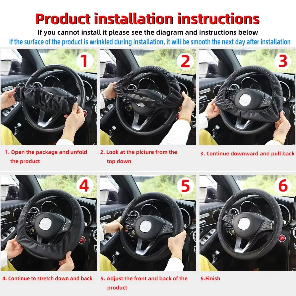 Housse de volant pour voiture de 14,5 à 15 pouces, pièces automobiles, cuir artificiel gaufré tridimensionnel, sans anneau intérieur