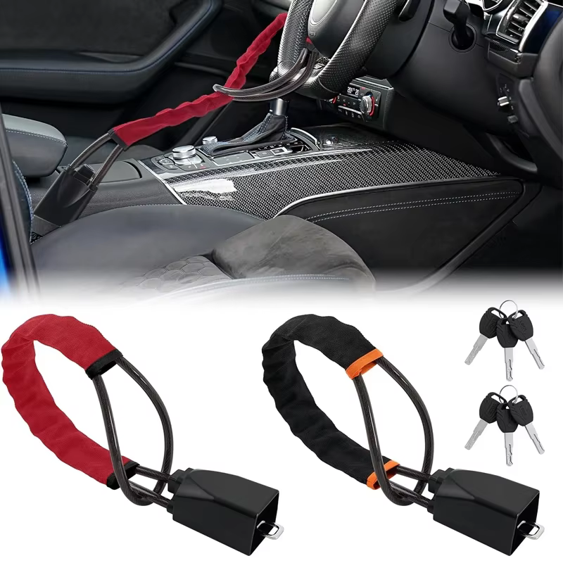 Verrou universel pour volant de voiture, avec boucles de ceinture de sécurité, 3 clés antivol pour véhicules, empêche le vol, corde de sécurité Durable