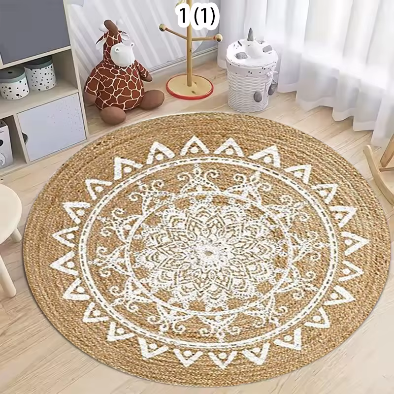 Tapis rond Mandala, tapis de sol antidérapant fait main style bohème