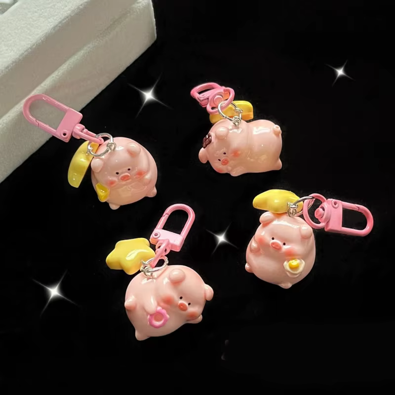 Porte-clés cochon rose, ornement en résine, joli pendentif cochon dessin animé, décoration en résine pour accessoire 28TF