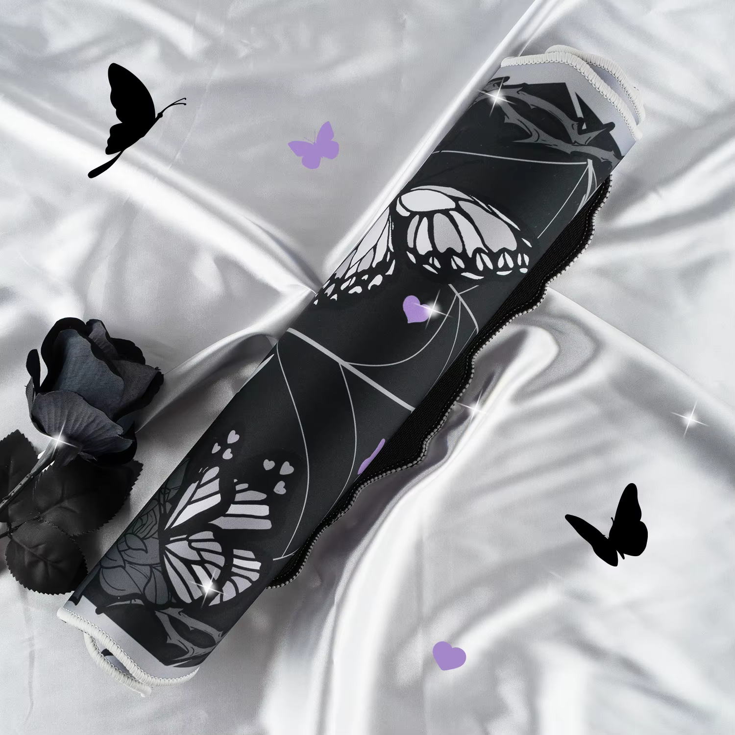 Tapis de souris Alien XXL, grand tapis de souris papillon noir, tapis de soutien de poignet surdimensionné pour les jeux et le bureau, tapis de bureau en caoutchouc