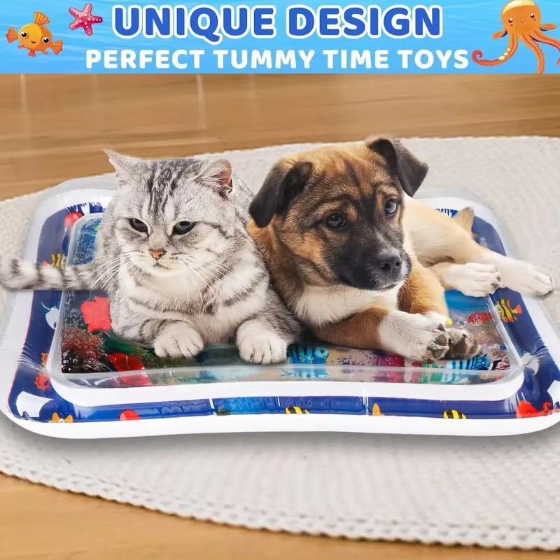 Tapis de jeu aquatique pour animaux de compagnie, tapis sensoriel aquatique pour chat, tapis de jeu absorbant l'eau pour bébé, tapis de ramper avec anneau de natation, jouets pour chat épaissis