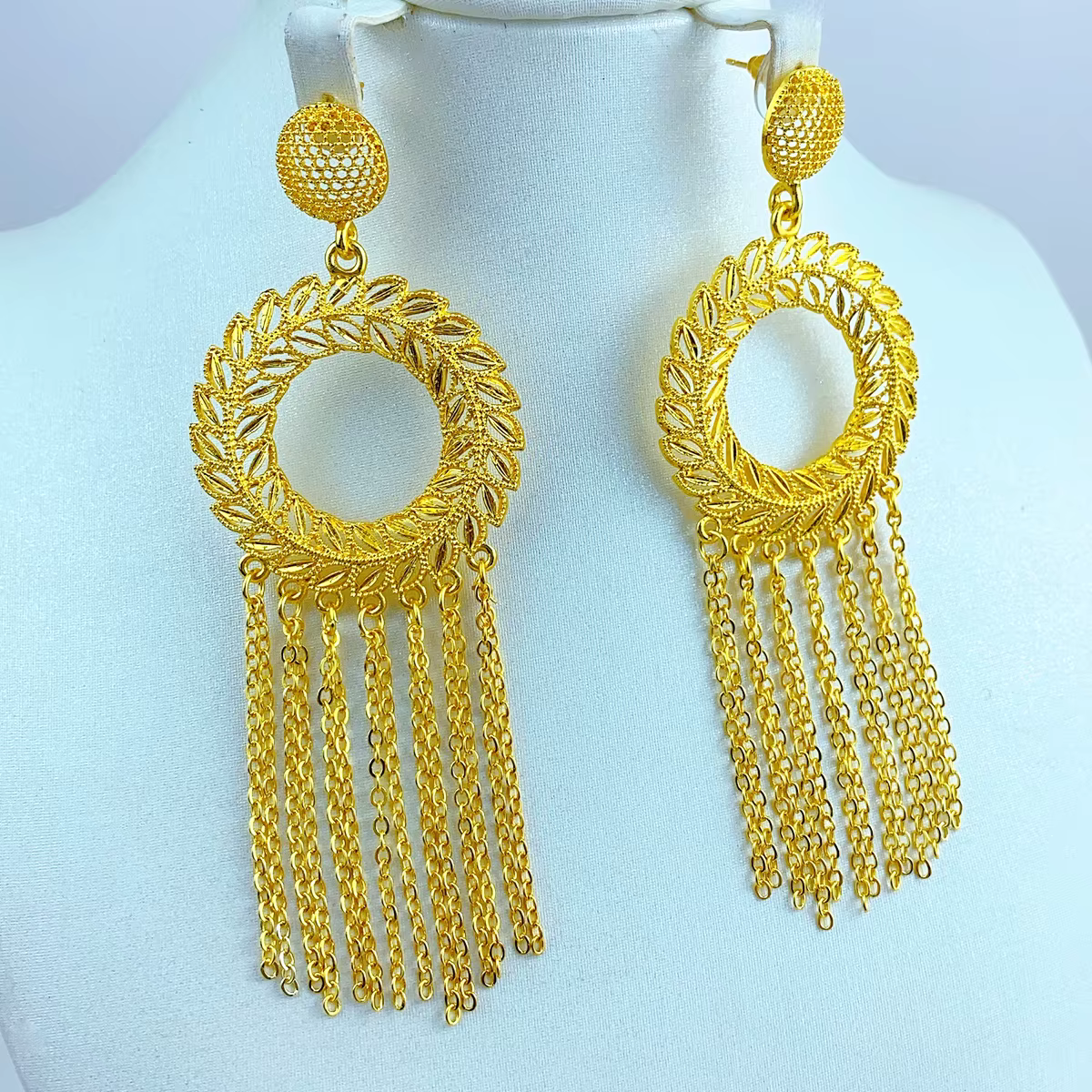 Boucles d'oreilles indiennes pour femmes, boucles d'oreilles pendantes à pampilles, plaquées or 24 carats, boucles d'oreilles de fête africaine de dubaï, accessoire pour cadeaux de mariage