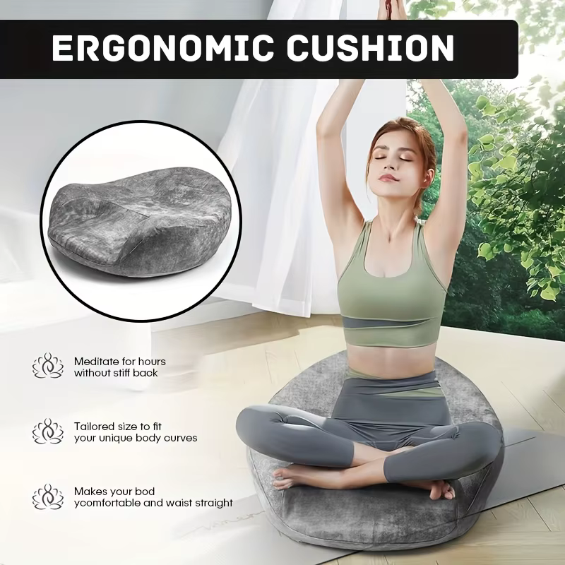 Coussin de méditation en mousse à mémoire de forme avec support ergonomique | Oreiller Zafu lavable gris pour le yoga