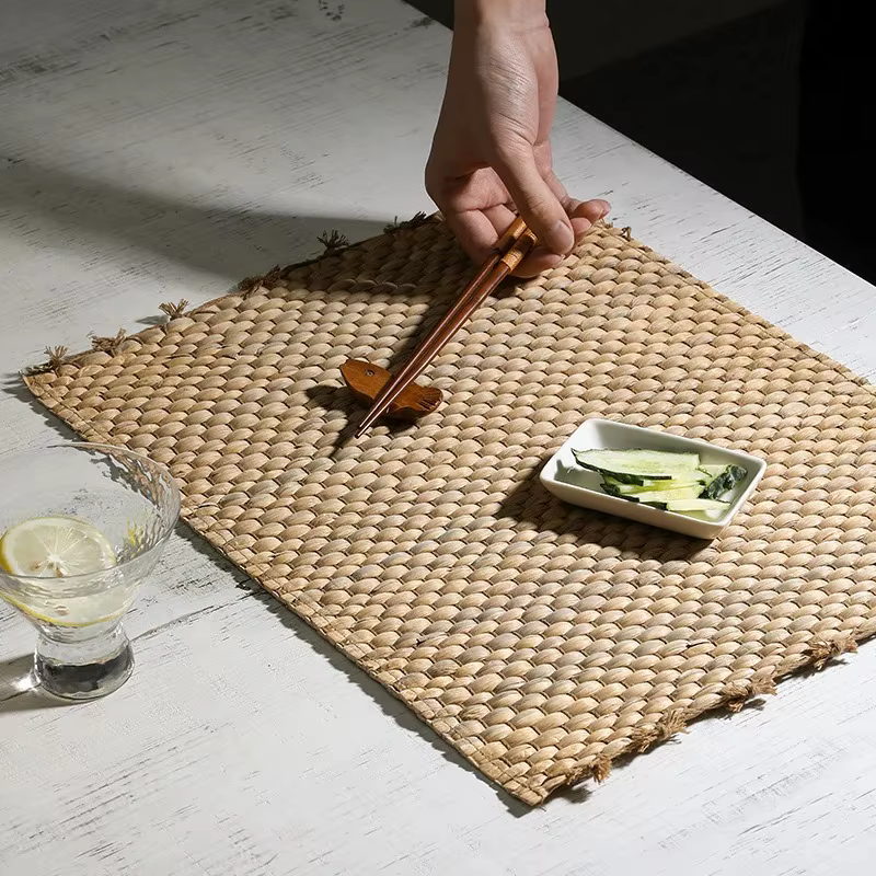Tapis de Table tissé pour bol, dessous de plat, style Pastoral, isolant, européen, en paille, pour Table à manger, pour le thé