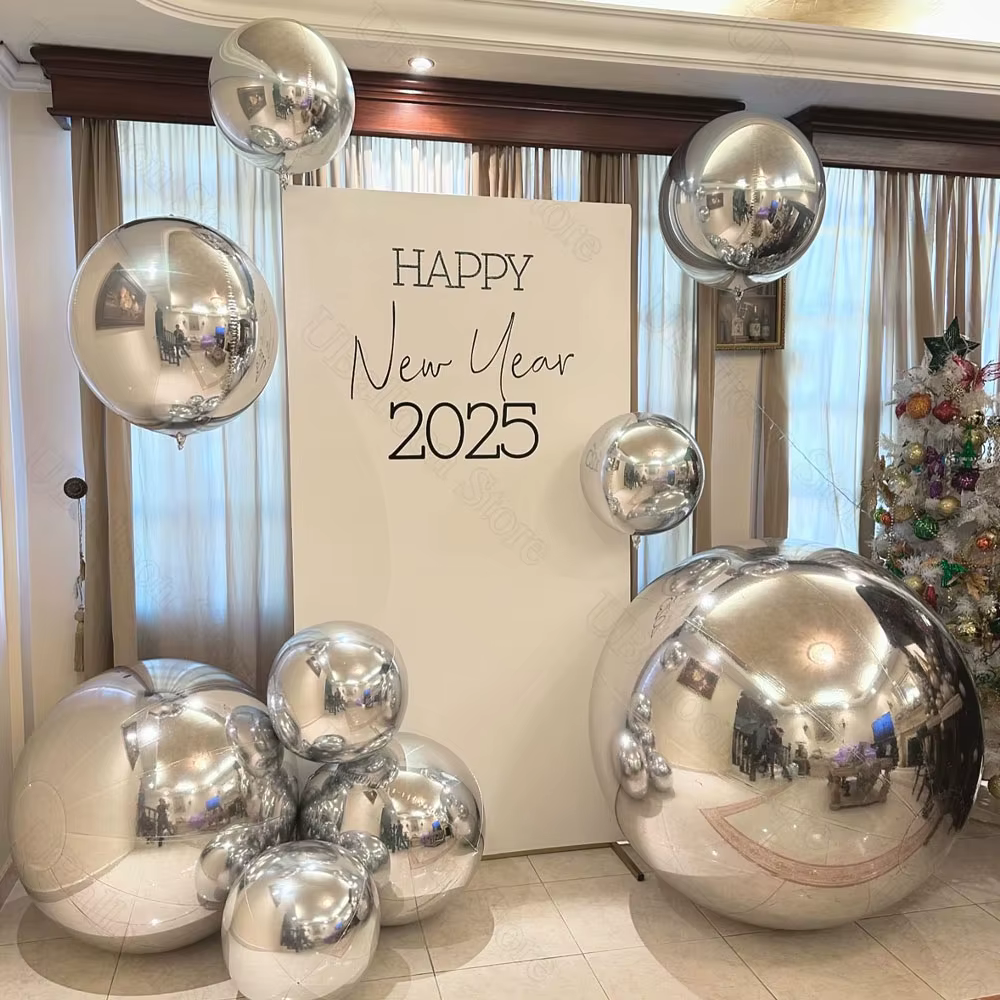 10 pièces argent 4D ballons ronds 10 18 22 32 pouces grands ballons en feuille d'argent métallique pour anniversaire mariage décorations de fête en argent