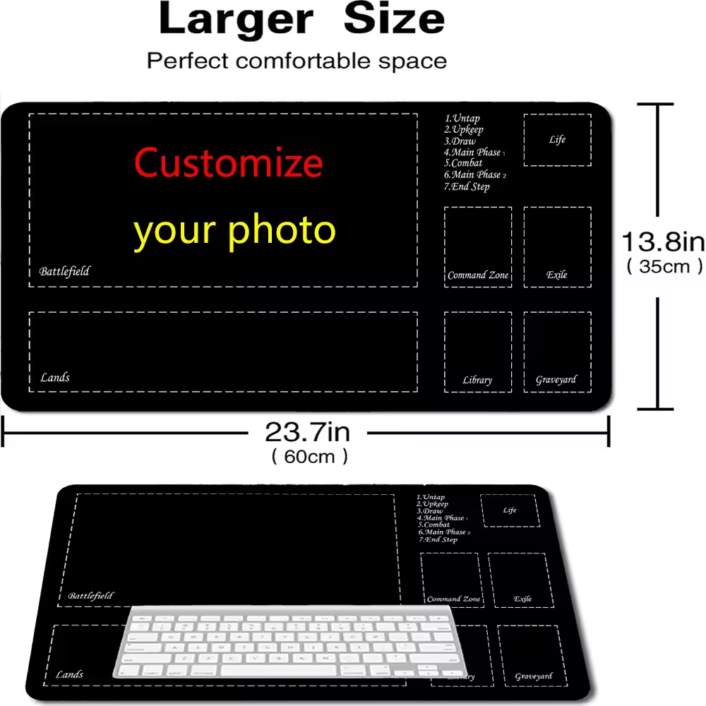 Tapis de jeu TCG personnalisé 24 "X 14", tapis de jeu personnalisé avec Zones, accessoires de table MTG, jeux de cartes à collectionner