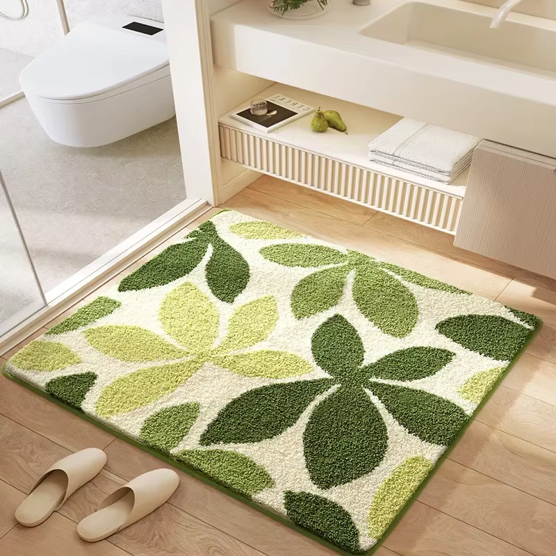 Tapis de bain floral carré, tapis de salle de bain ultra absorbant en peluche, support antidérapant et surface douce au toucher, tapis de sol pour la décoration de la salle de bain