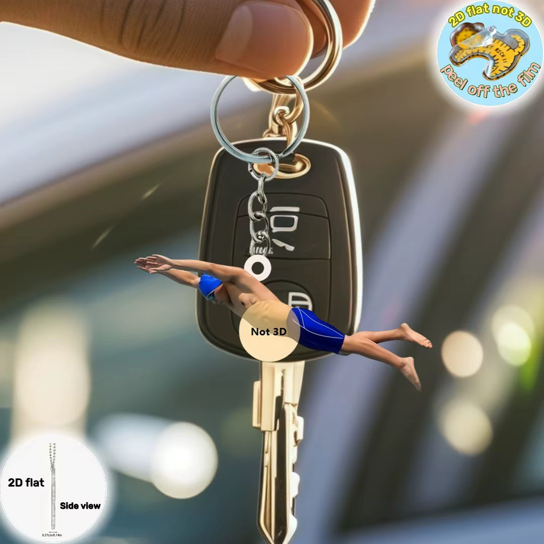 Porte-clés pendentif nageur, passionné de Sport de natation, ornement plat en acrylique 2D, breloques, décoration suspendue pour sac, cadeau de fête