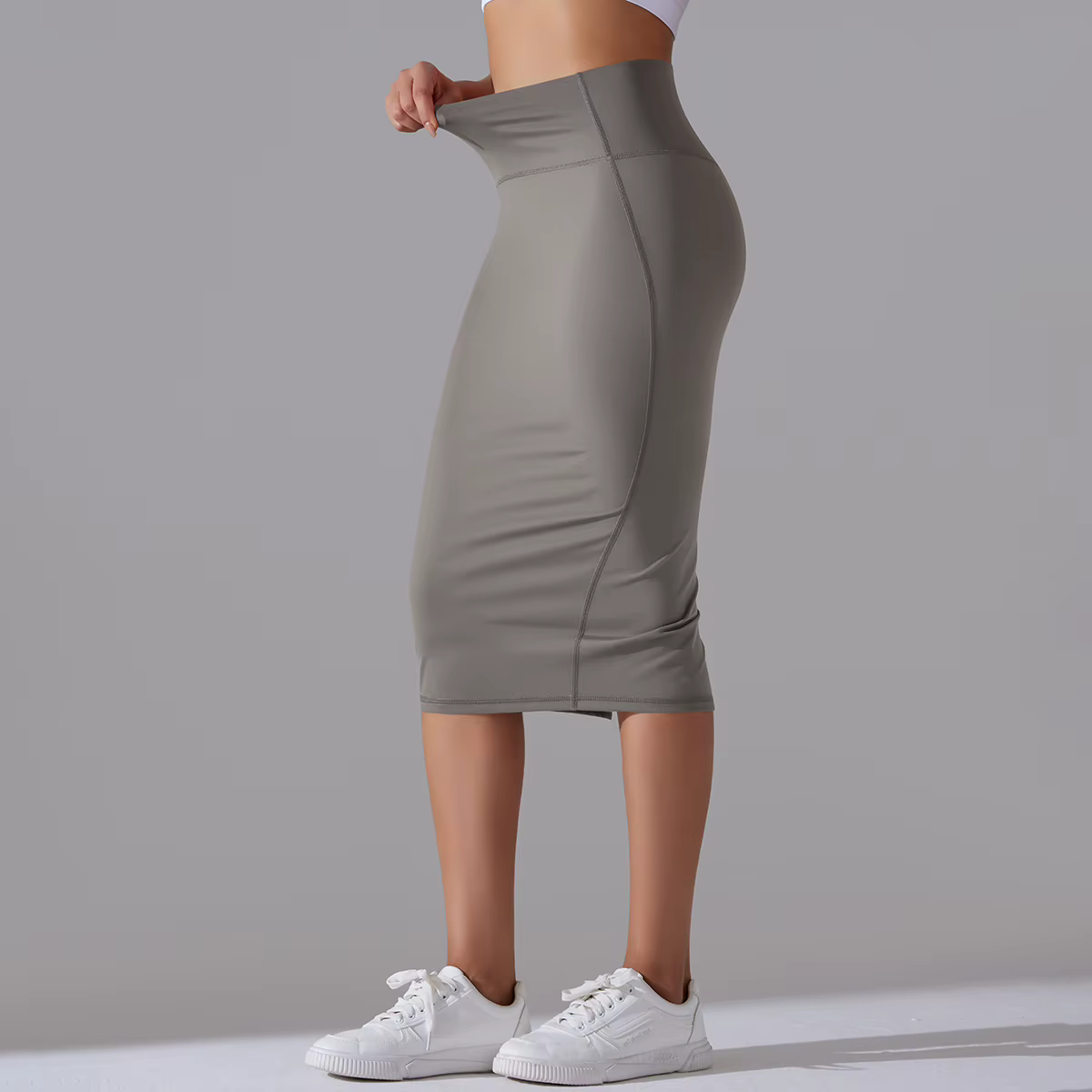 Jupe crayon en tissu pour femmes, Sexy, sensation nue, slim, hanches, moulante, taille haute, élastique, extensible, fendue